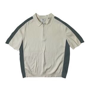COS Shirt Mens L Large Bone White Sage Relaxed Half Zip Polo Cotton Retro Golf